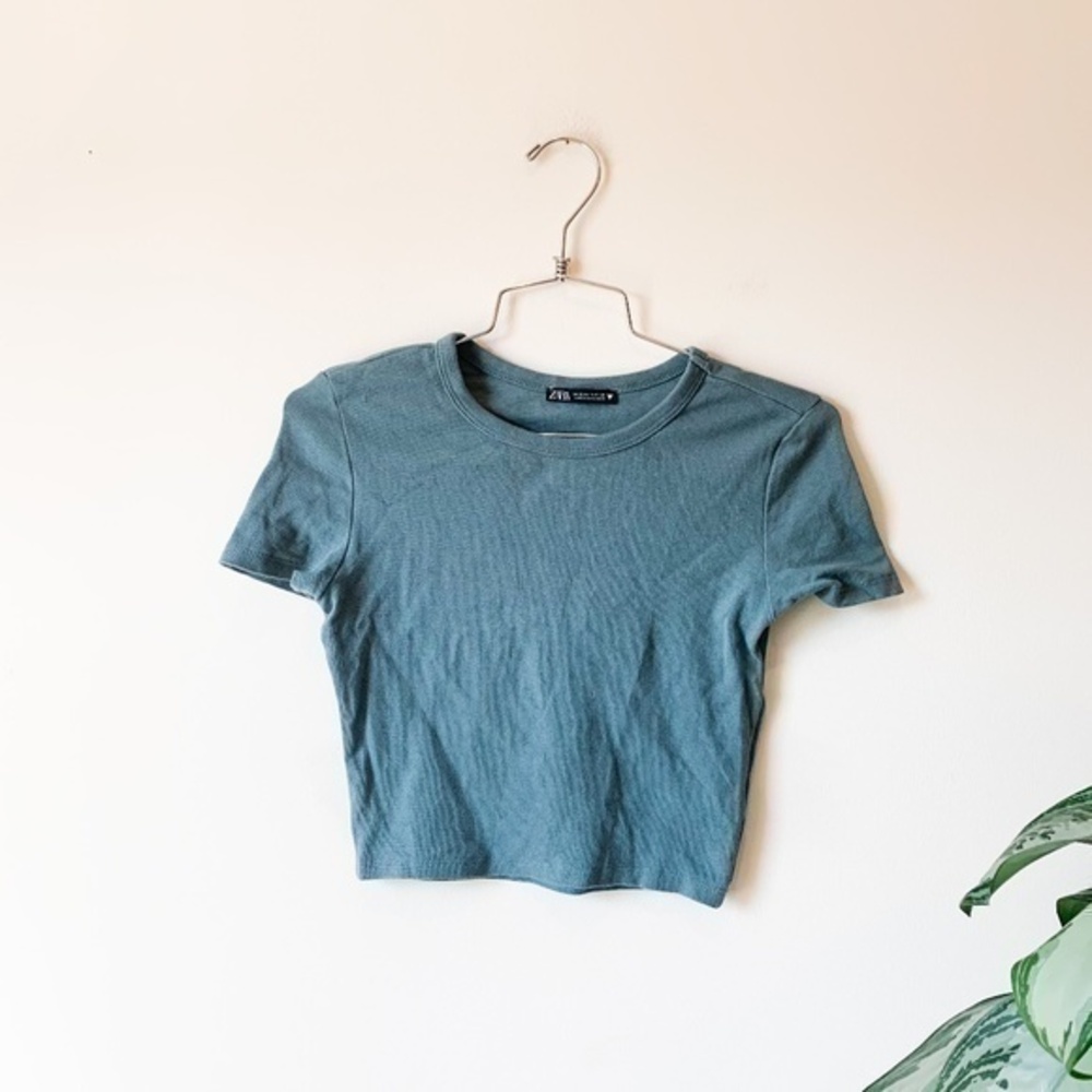 3/$25 Zara Short Sleeve Green Crop Top sz S
